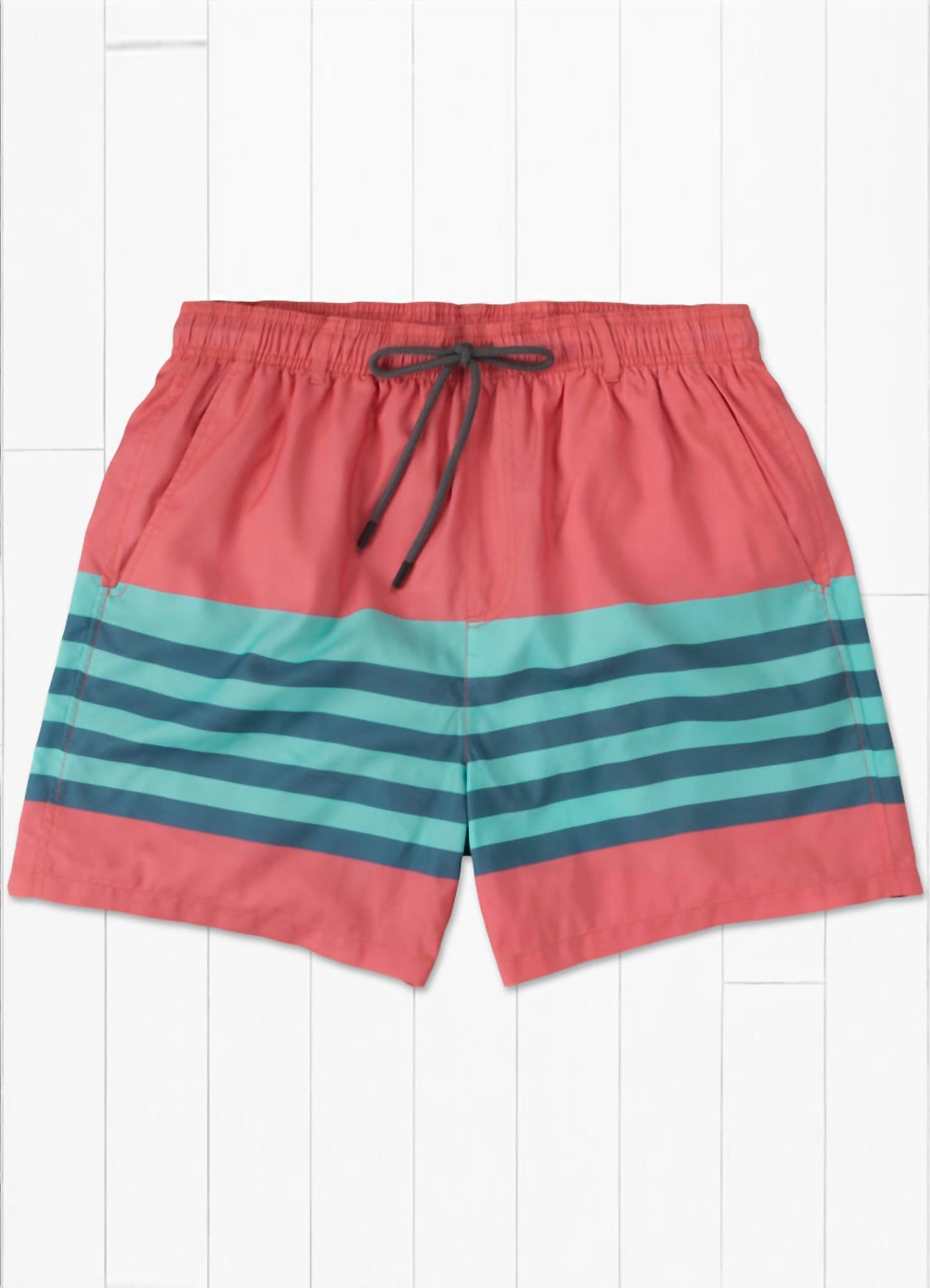 Southern Marsh Men's Barcelona Lines Harbor Trunks in coral and mint - men's swimwear