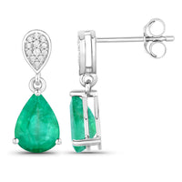 Diana M Jewels Women's Pear Natural Zambian Emerald Stud Earrings (2.28 Ct) - Classic Plus in 14k white gold - women's item - detail view