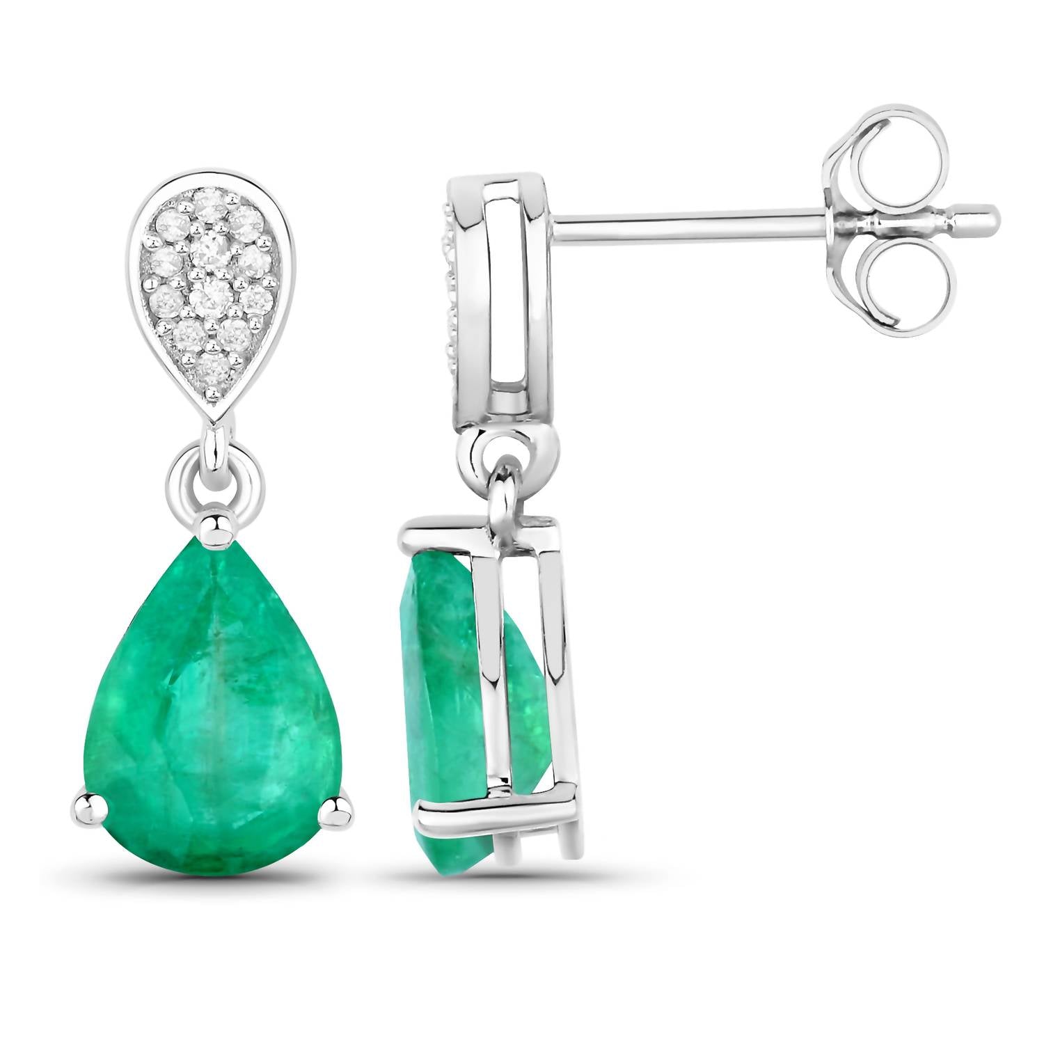 Diana M Jewels Women's Pear Natural Zambian Emerald Stud Earrings (2.28 Ct) - Classic Plus in 14k white gold - women's item - detail view