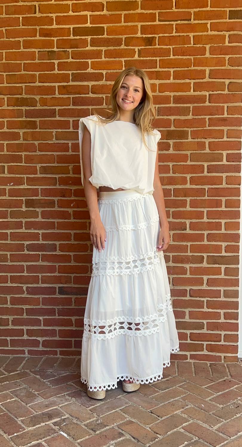 So Me - Sleeveless Bubble Top And Lace Trimmed Skirt Set