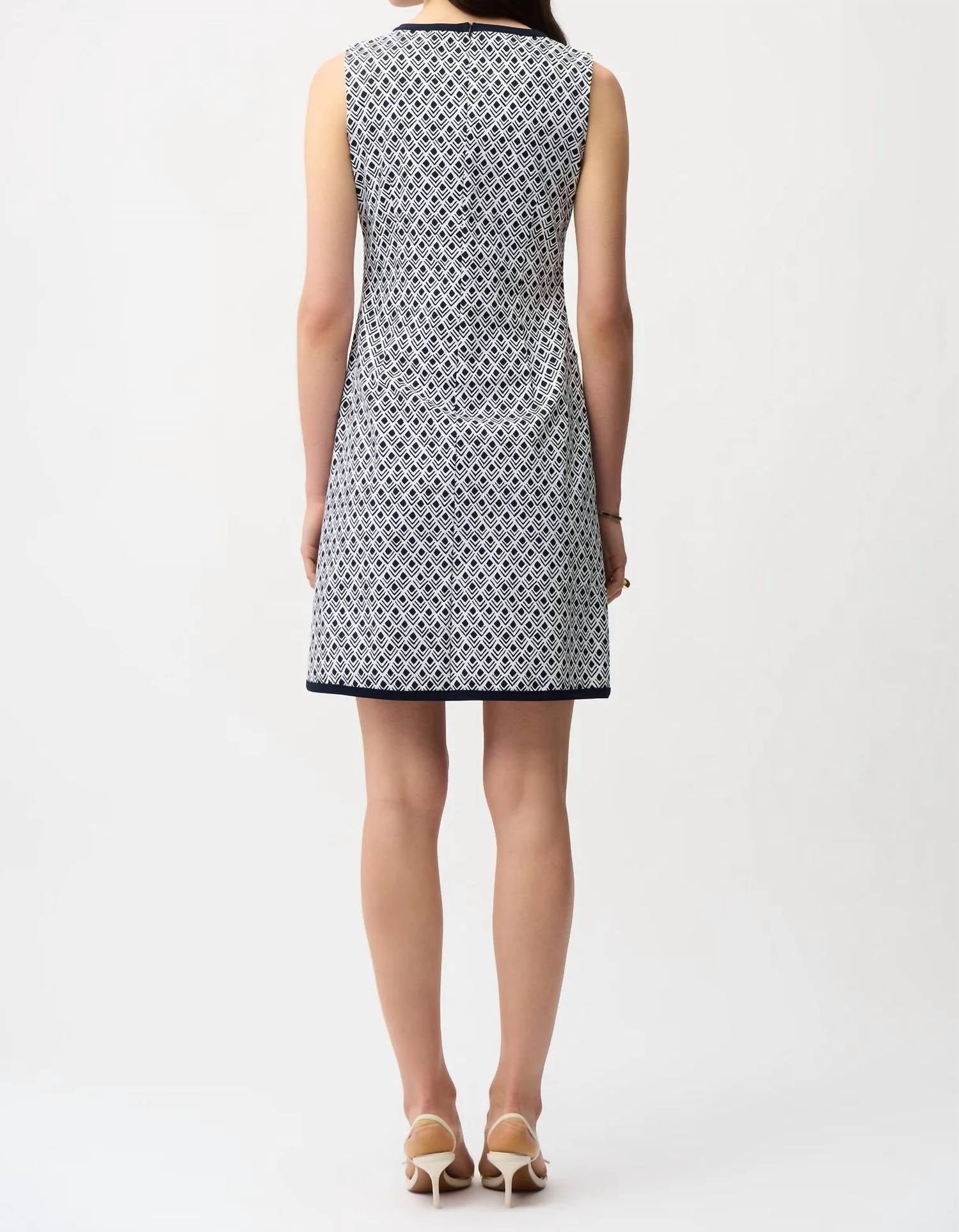 Joseph Ribkoff Millennium geometic print shift dress in navy and white - women's dress - alternate view