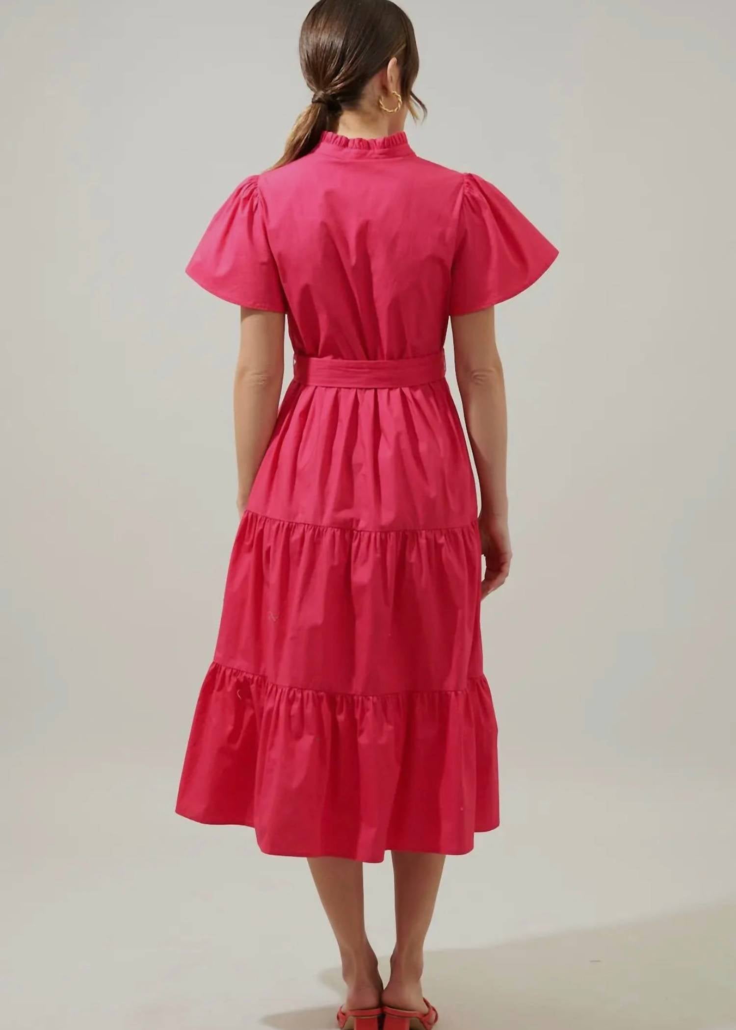 Sugarlips - Bellucci Poplin Button Front Tiered Midi Dress