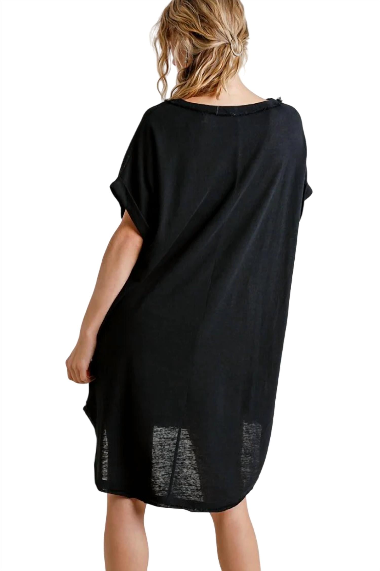 Umgee - Folded Sleeve Frayed Edge Dress - PLUS