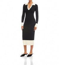 Fifteen Twenty Belle Ribbed Polo Dress in black cream - women's dress
