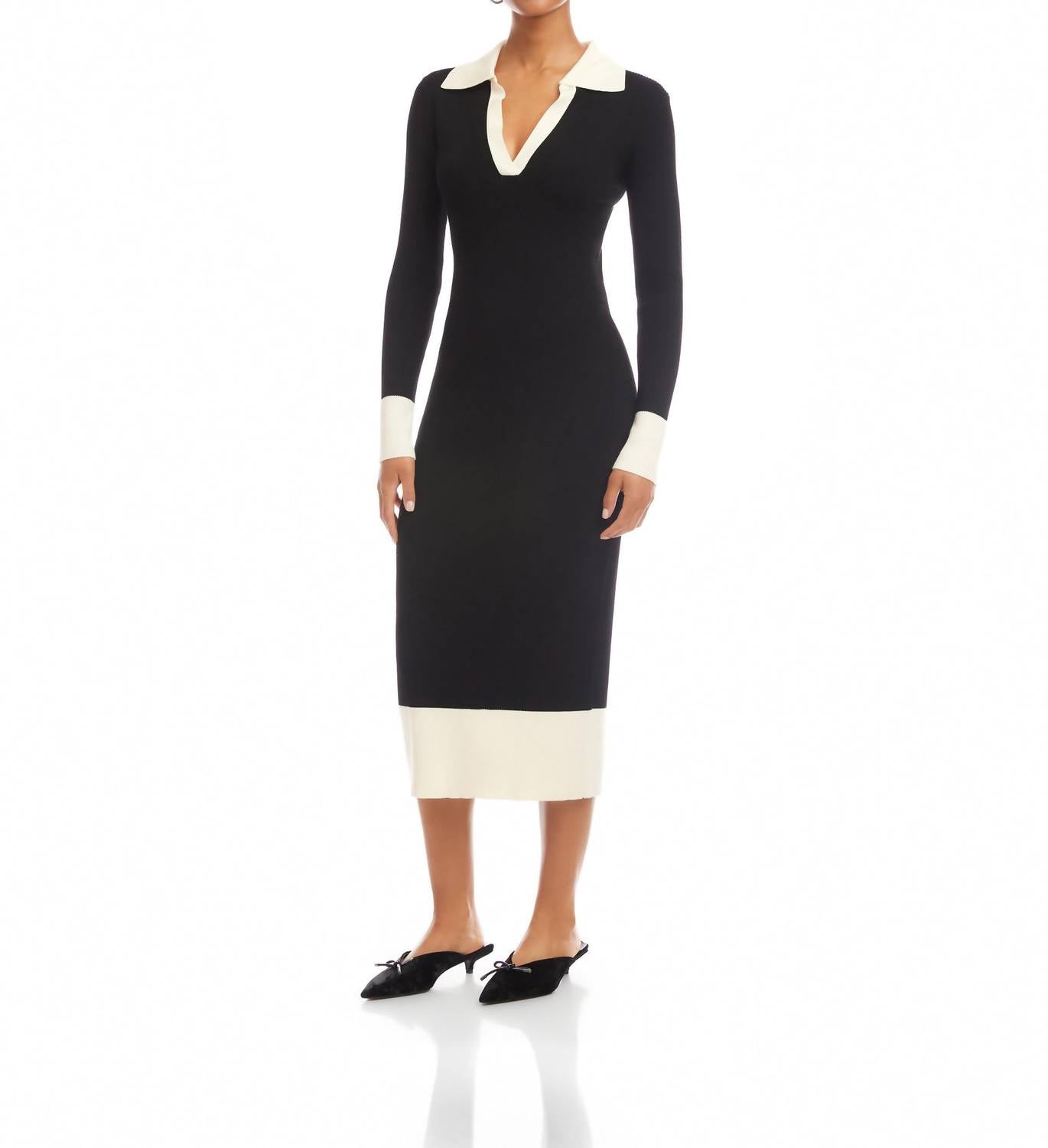 Fifteen Twenty Belle Ribbed Polo Dress in black cream - women's dress
