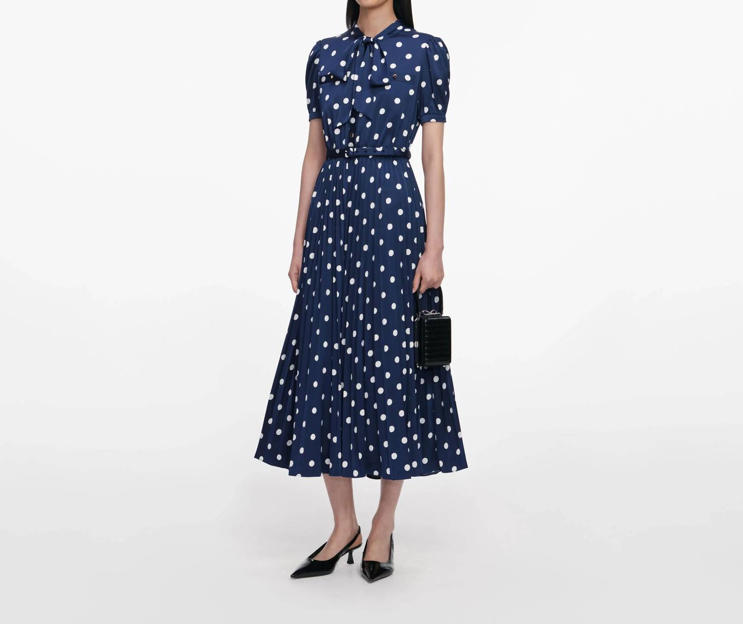 Self-Portrait - Polka Dot Satin Midi Dress