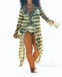 Fashion Szn Curve - Tie Dye Ruffle Resort Kaftan Cover Up - Plus Size