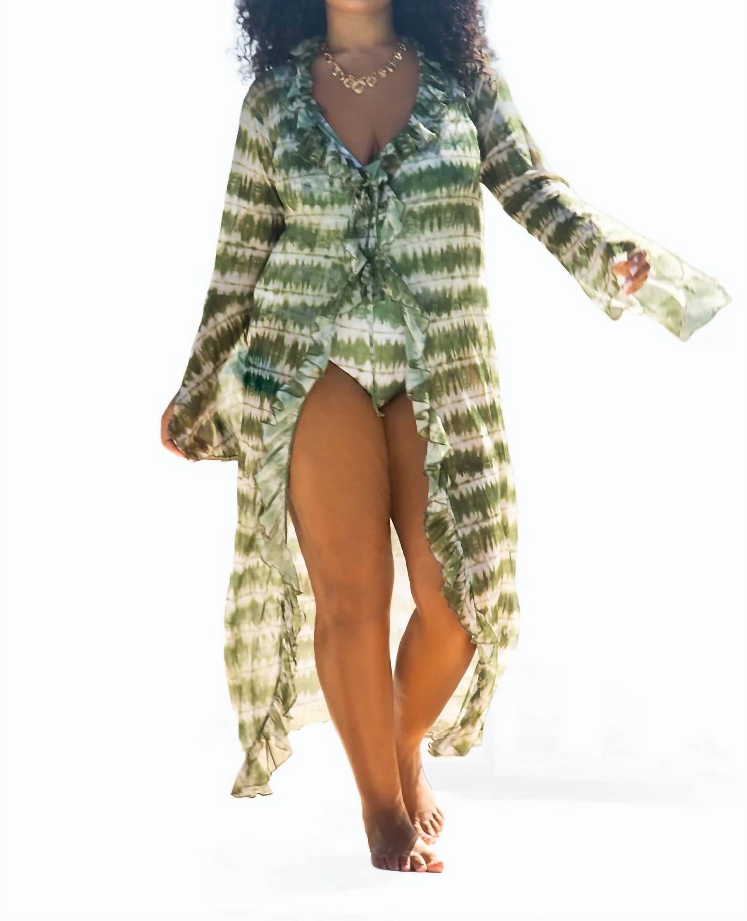 Fashion Szn Curve - Tie Dye Ruffle Resort Kaftan Cover Up - Plus Size