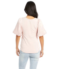 Karen Kane Peyton Satin Contrast Short Sleeve Top in pale pink - women's shirt - detail view