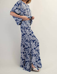 Ee:Some - Paisley Printed Side Tie Wide Leg Pants