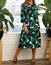 Joseph Ribkoff - Women's Geometric Print Midi Shirt Dress