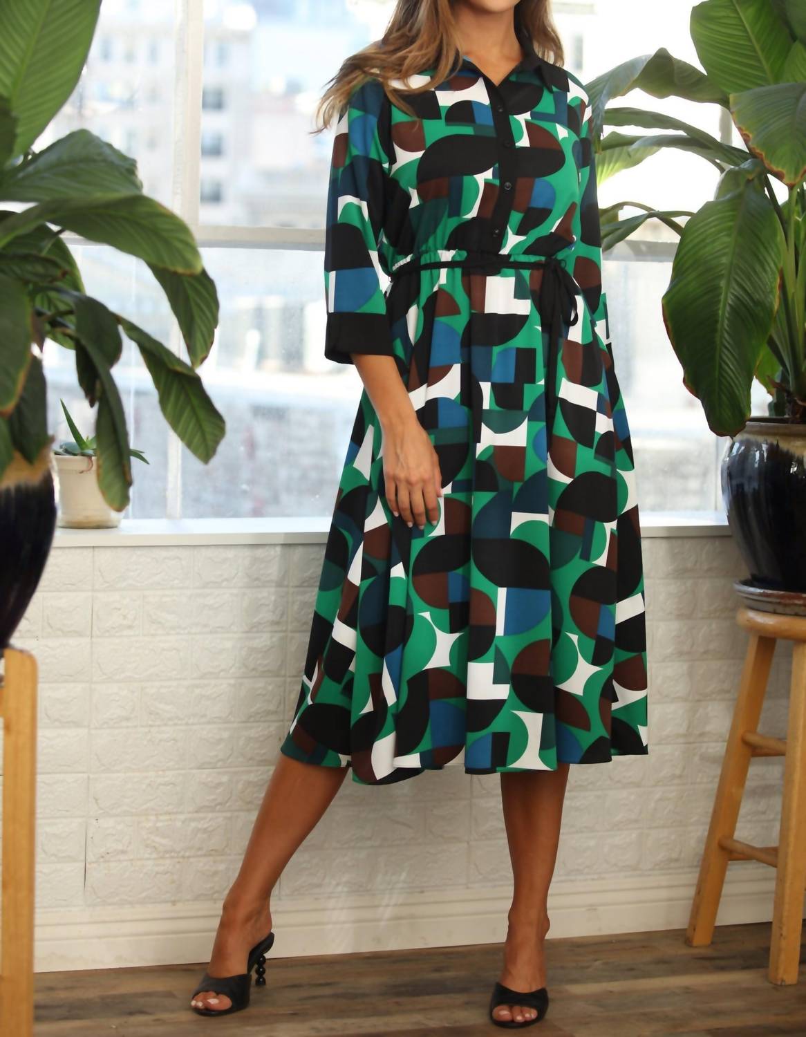 Joseph Ribkoff - Women's Geometric Print Midi Shirt Dress
