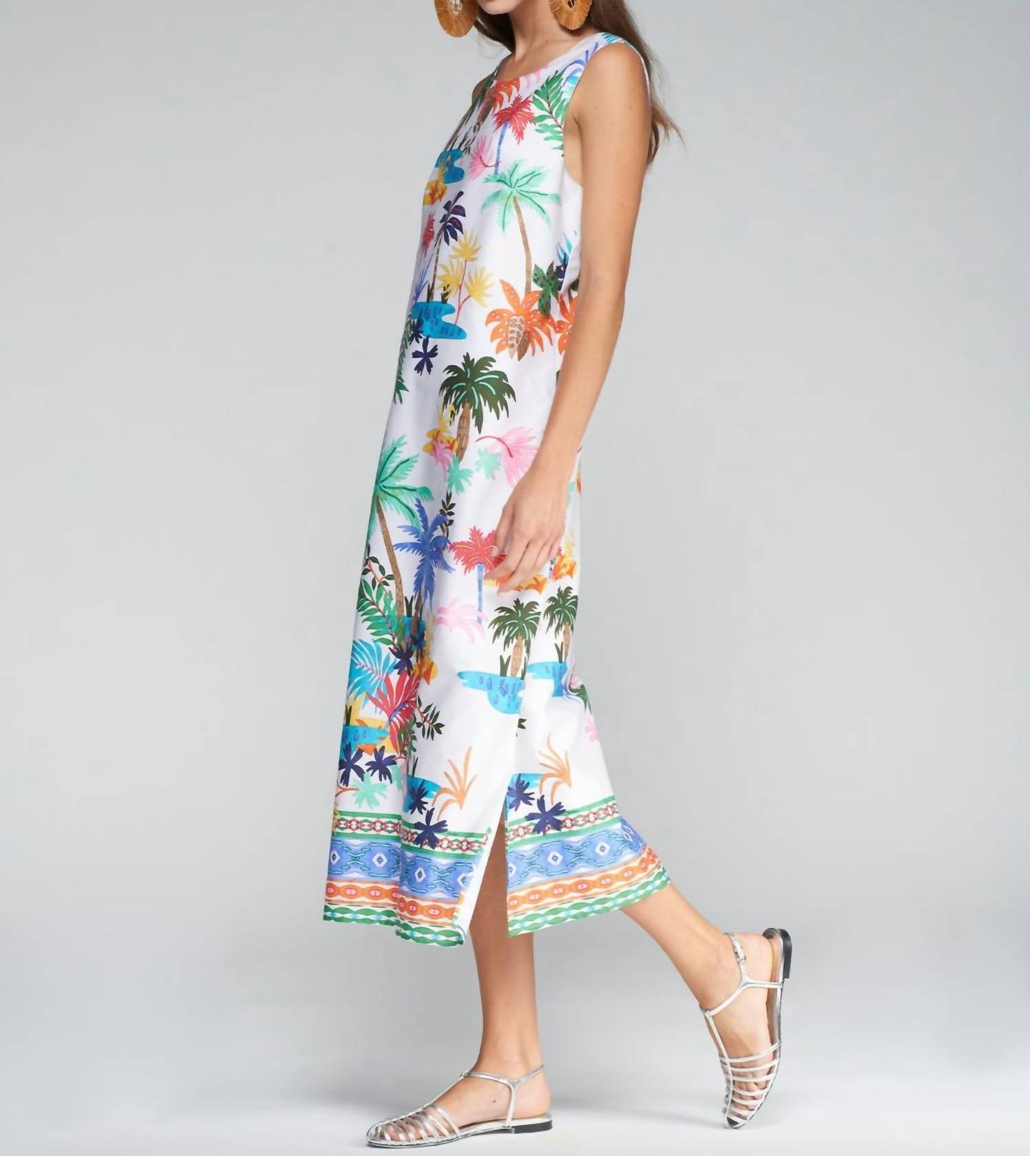 Vilagallo Palm Tree Midi Dress in multi - women's dress - alternate view