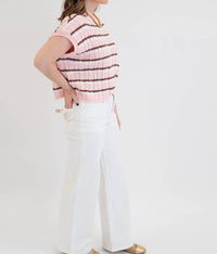 OLIVACEOUS Laci Striped Sleeveless Sweater in blush brown - women's cardigan - detail view