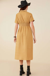 Hayden La - Pintucked Waist Button Up Corduroy Dress