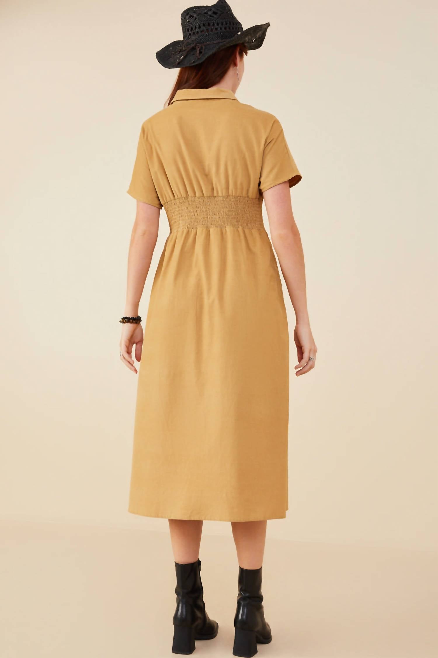 Hayden La - Pintucked Waist Button Up Corduroy Dress