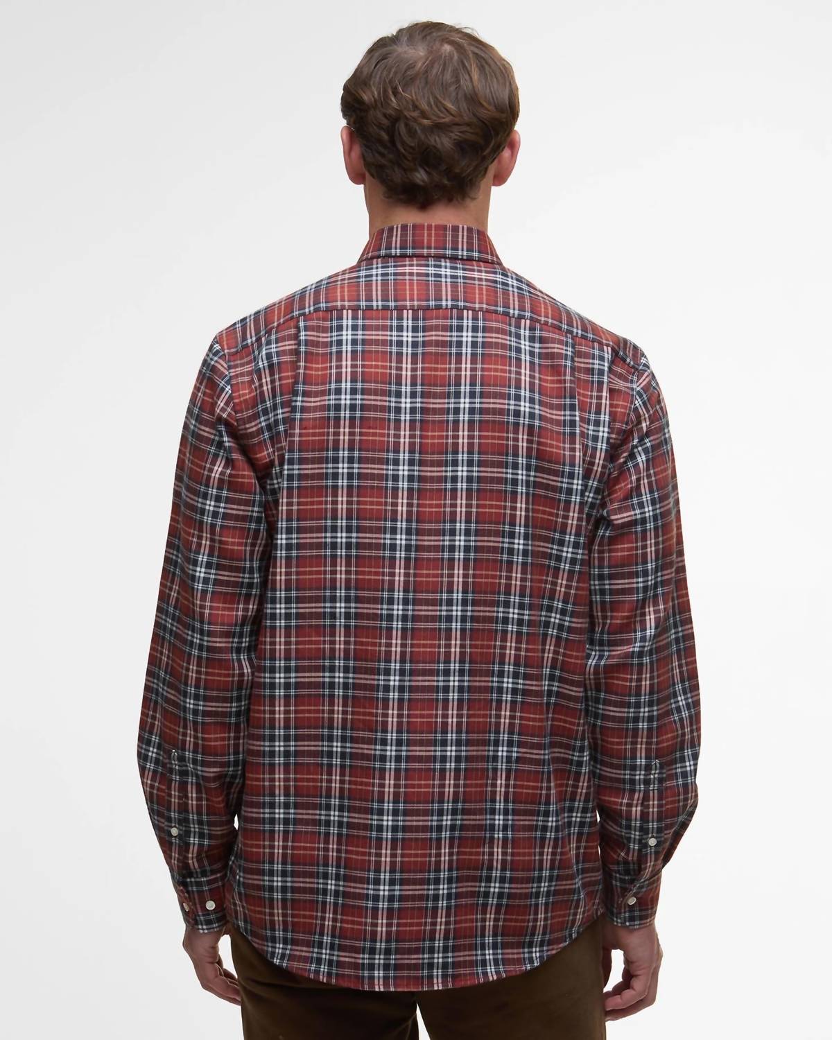 Barbour Saldon Thermo Weave Checked Shirt in fired brick - men's shirt - detail view