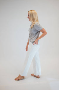 KLd. Signature Olivia Top in grey animal print - women's t-shirt - detail view