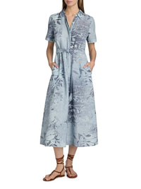 SIMKHAI Audria Floral Linen-blend Belted Midi Dress in multicolor - women's dress - alternate view