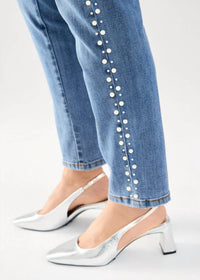 FDJ Phyllis Pull-on Pencil Ankle Denim With Pearl Embellishments Jeans in indigo - women's jeans - alternate view