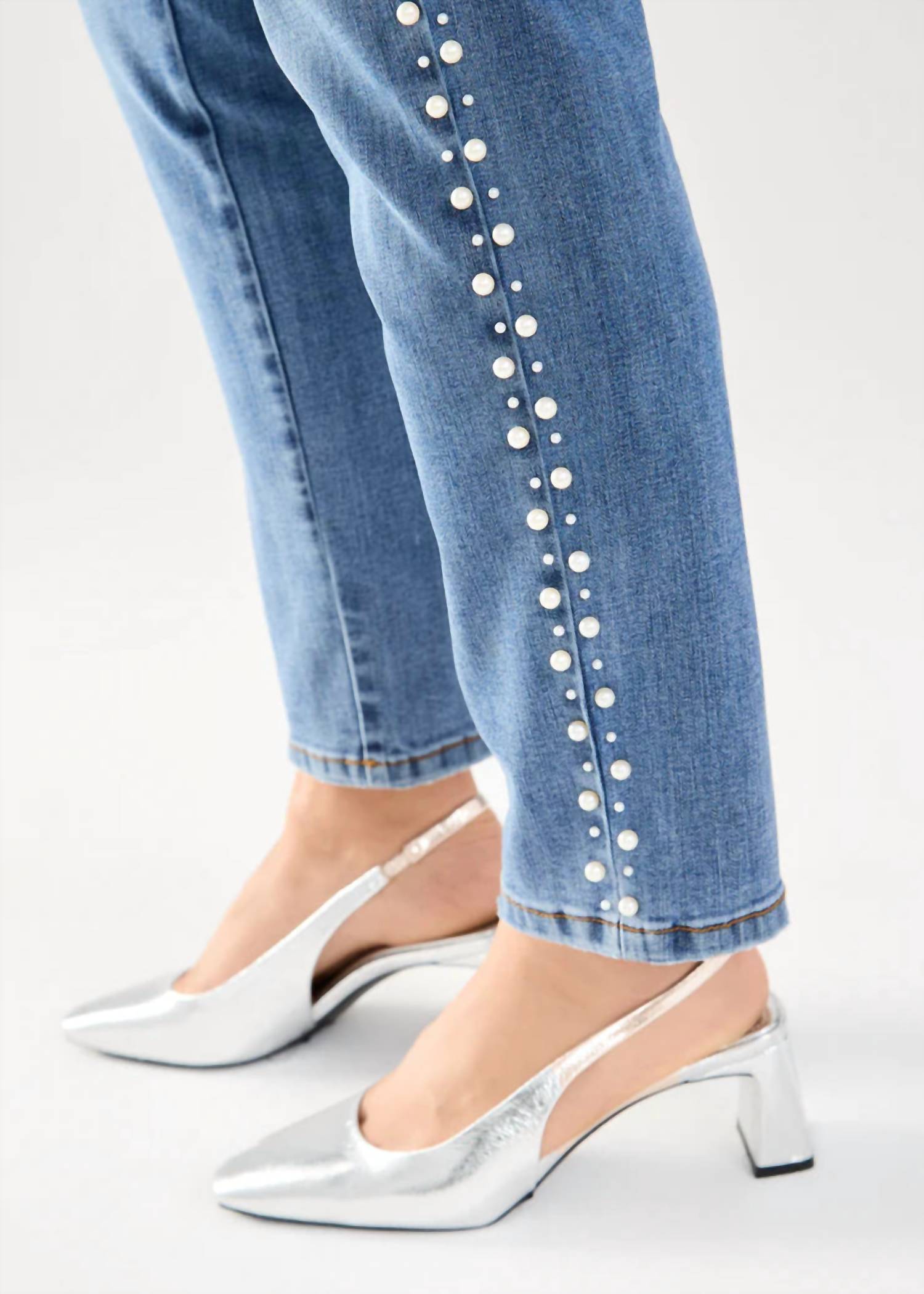 FDJ Phyllis Pull-on Pencil Ankle Denim With Pearl Embellishments Jeans in indigo - women's jeans - alternate view