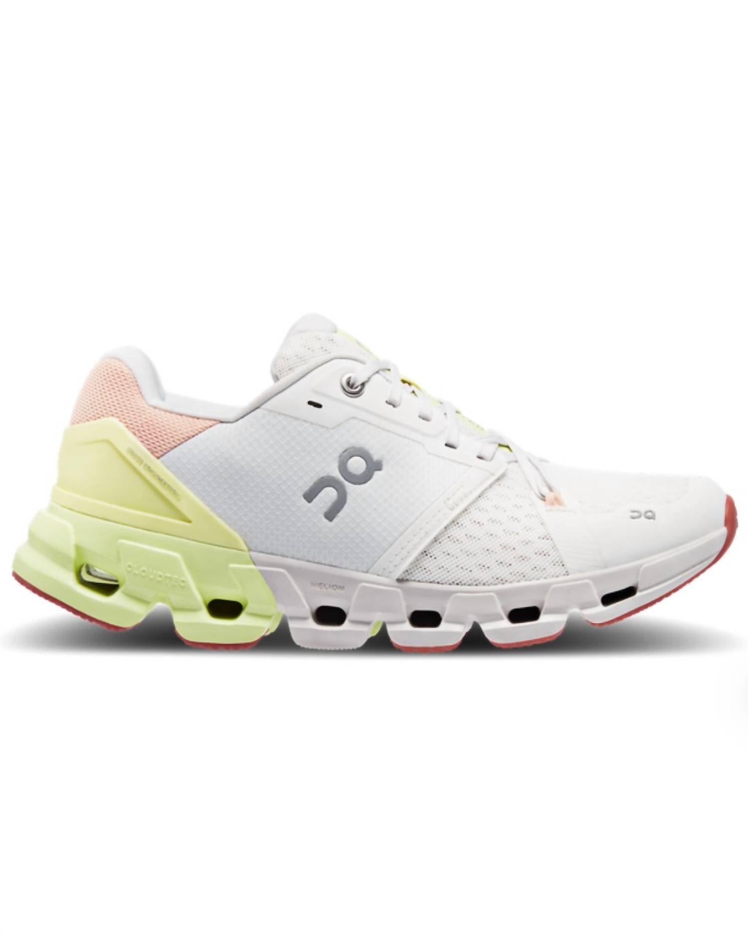 On Women's Cloudflyer 4 Running Shoes in whitelhay - women's shoe - detail view