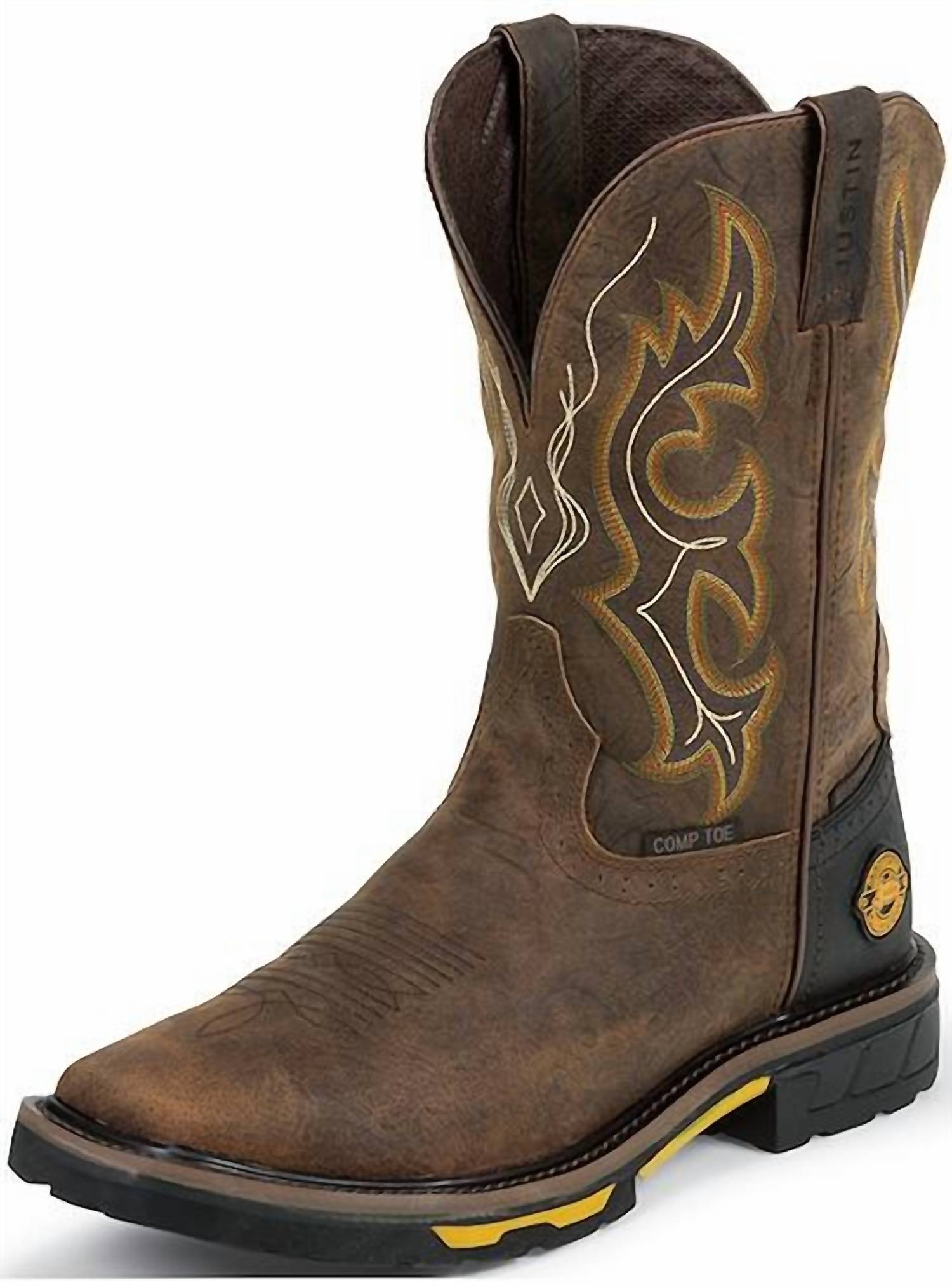 Justin Boots Men's Comp-toe Waterproof Pull On Hybred Work Boot in barnwood brown - men's boots