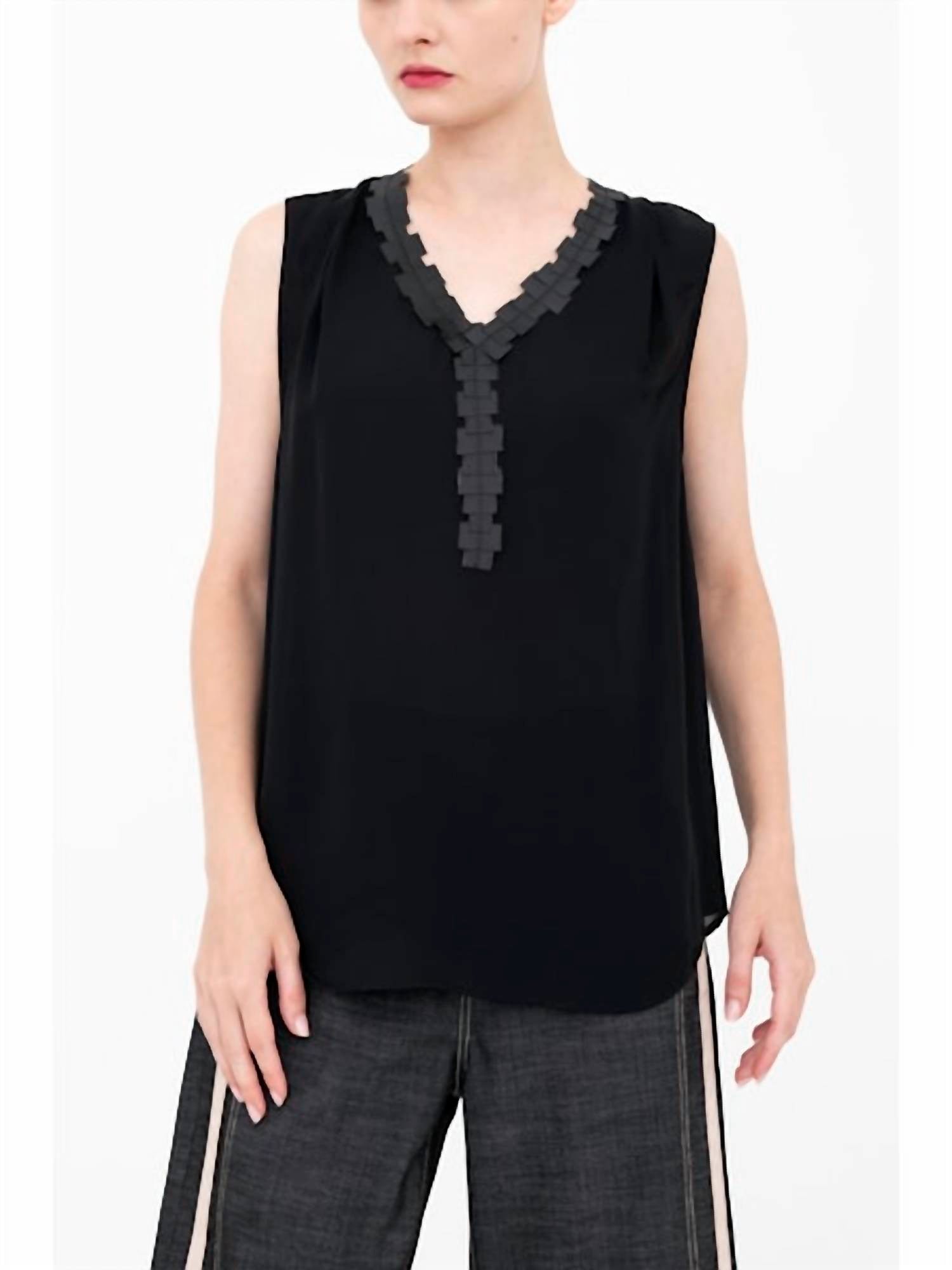 Elaine Kim - Bettina V-neck Shell Top With Grosgrain Trim