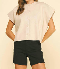 Pinch - Button Down Cap Sleeve Sweater