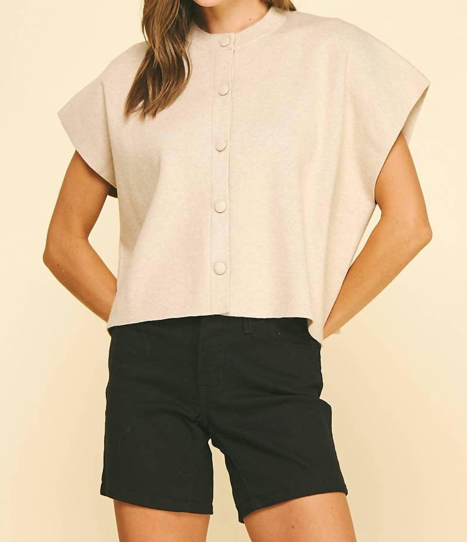 Pinch - Button Down Cap Sleeve Sweater