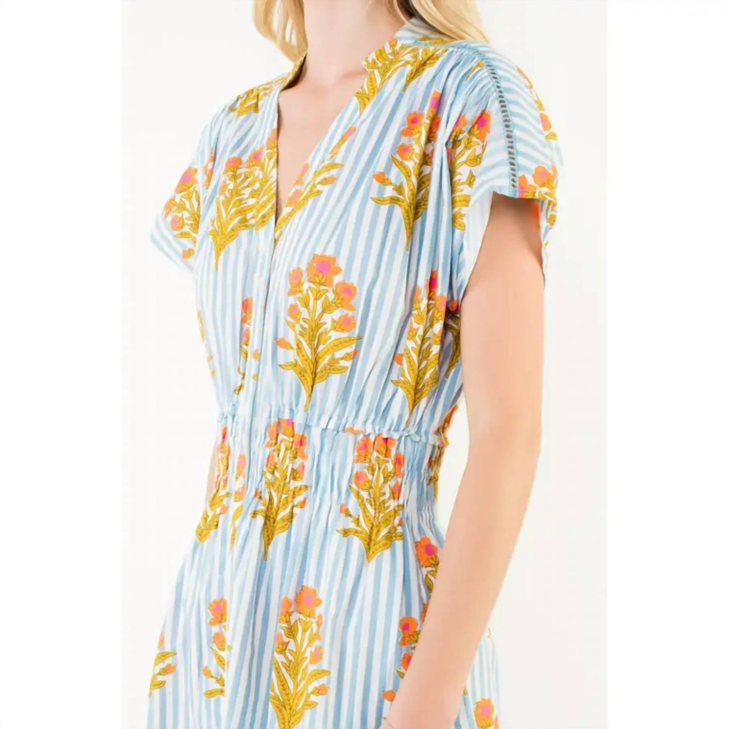 Thml - Catherine Short Sleeve Floral Striped Print Dress