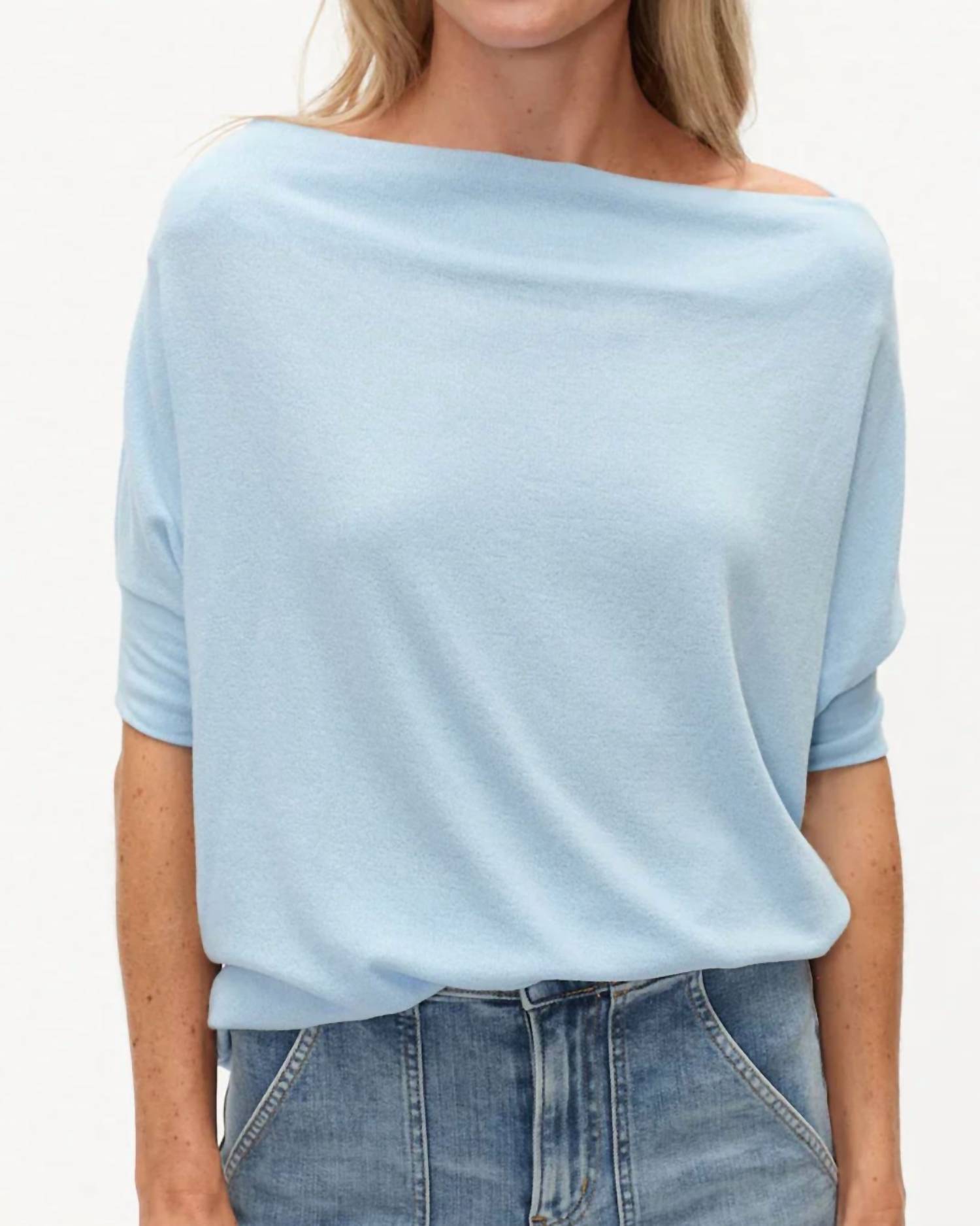 SIX/FIFTY Short Sleeve Anywhere Top in powder blue - women's t-shirt - detail view