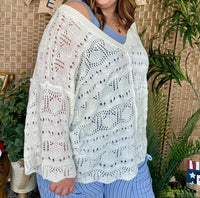 Pol - Crochet Short Sleeve Scalloped Edge Oversized Top