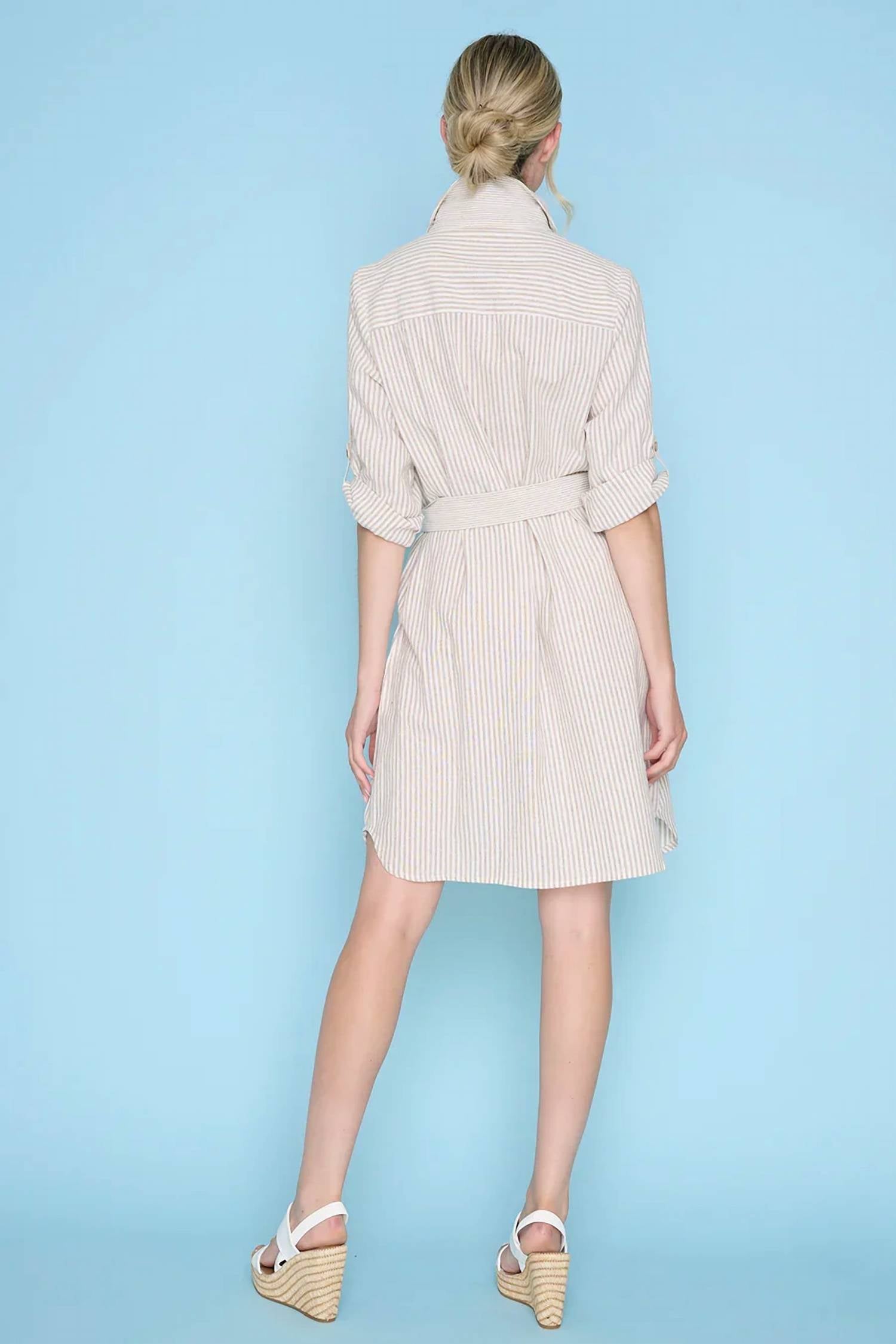 Picadilly - 3/4 Sleeves Button-Front Belted Dress