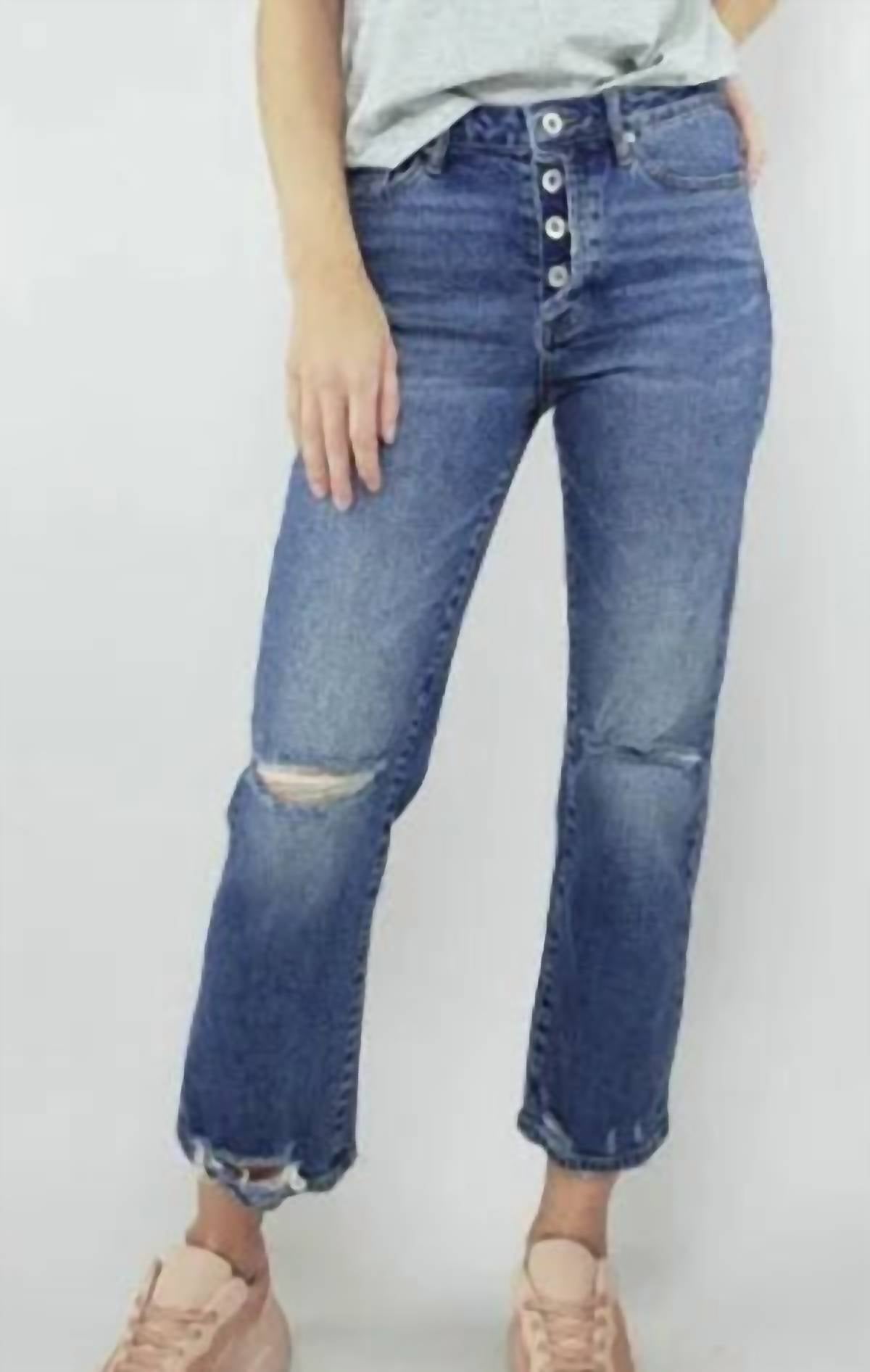 Tractr - Button Me Up High Rise Crop Jeans