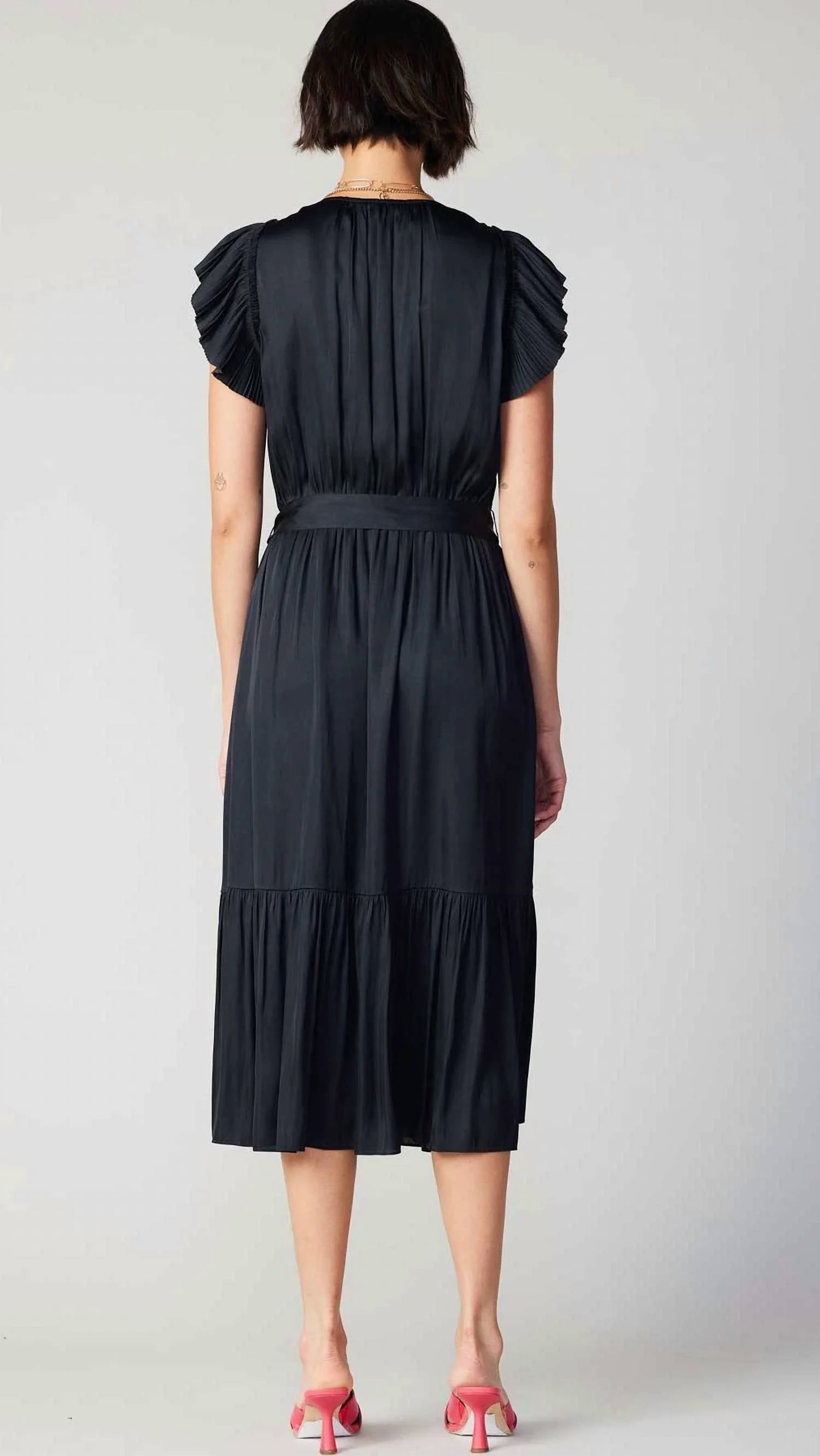 Current Air - Fluttered Sleeve V Neck Maxi Dress