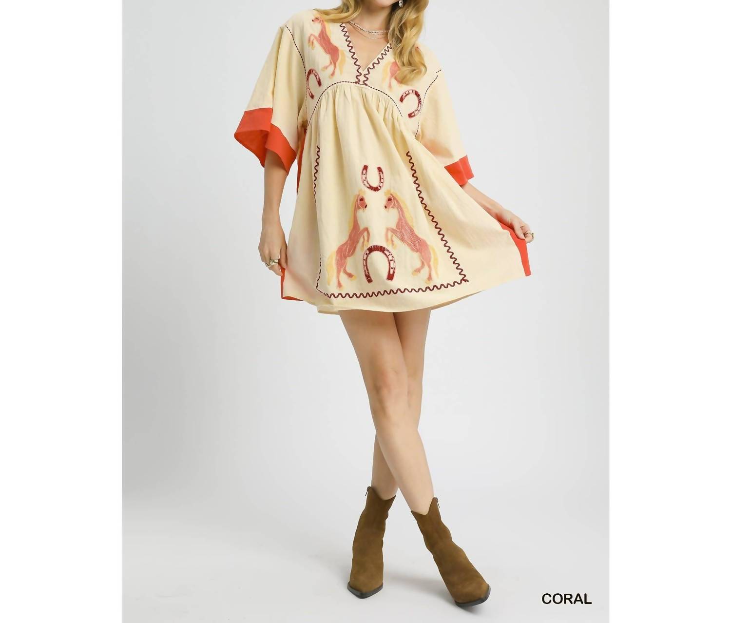 Style Usa - Western Horse Embroidered Dress