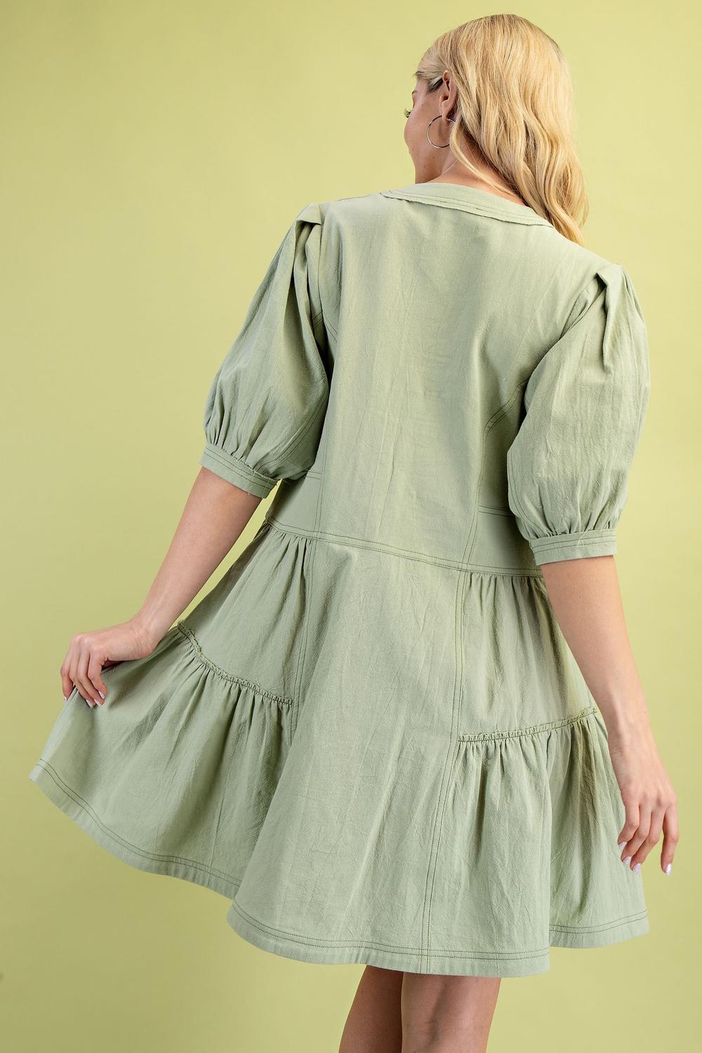 Gigio - Front Zip V-Neck Dress