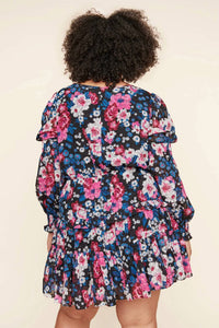 Sugarlips - Plus Wild Floral Bubble Sleeve Ruffle Mini Dress Curve