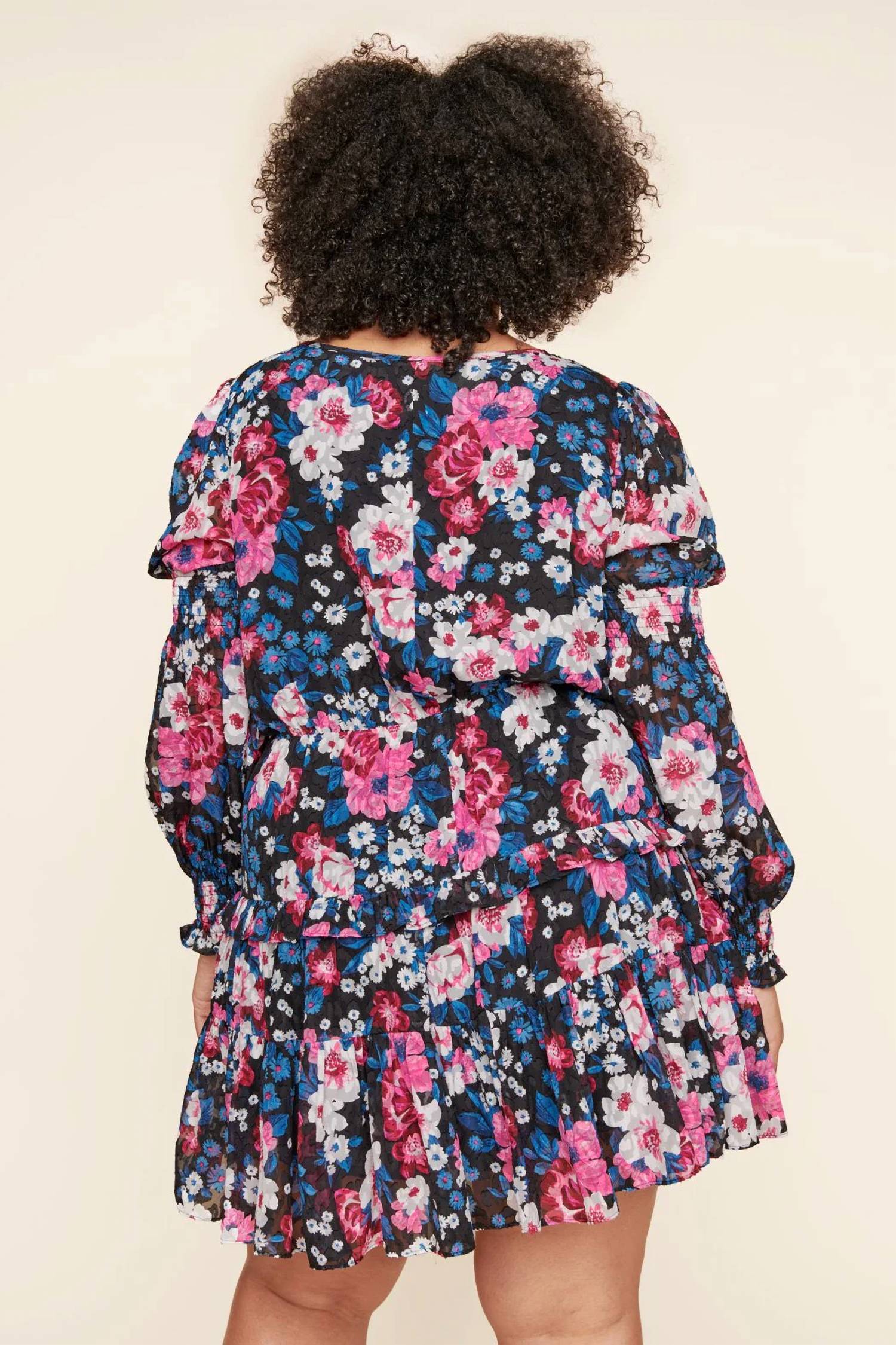 Sugarlips - Plus Wild Floral Bubble Sleeve Ruffle Mini Dress Curve