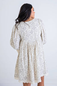 Karlie - Vintage Fan Boho Crochet Trim Dress