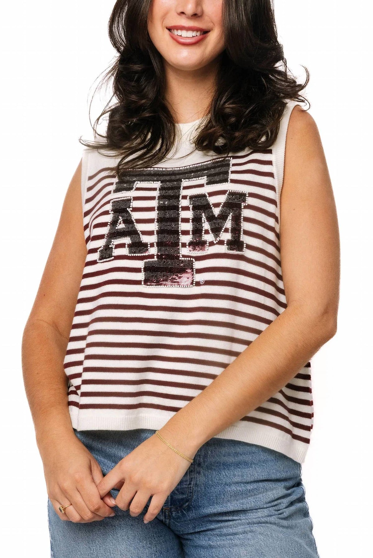 Queen Of Sparkles - Licensed Texas A&m Mascot Striped Knit Tank