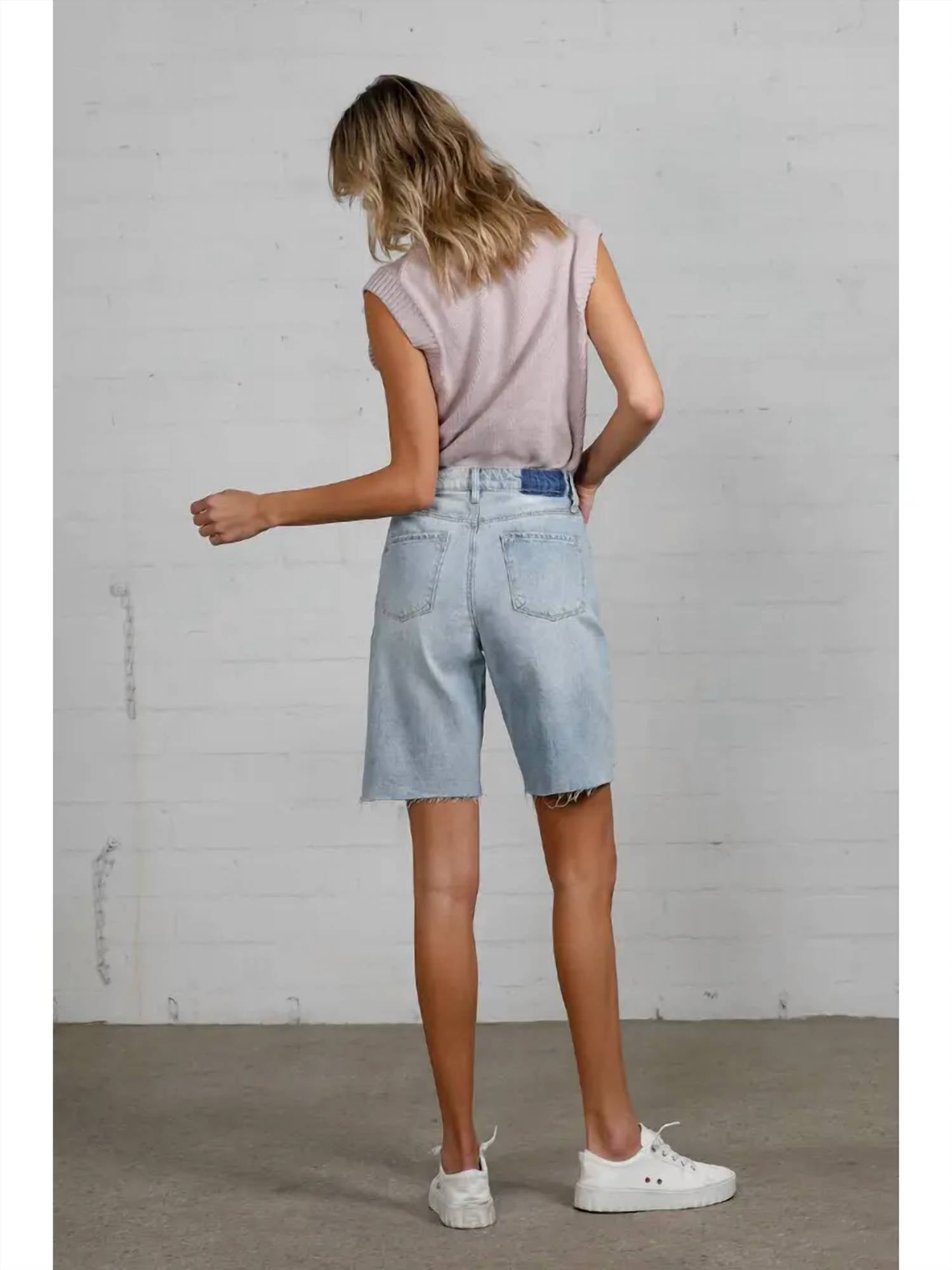 Risen - High Rise Acid Wash Bermuda Jeans