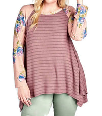 Umgee - Floral & Striped Knit Trapeze Tunic - PLUS