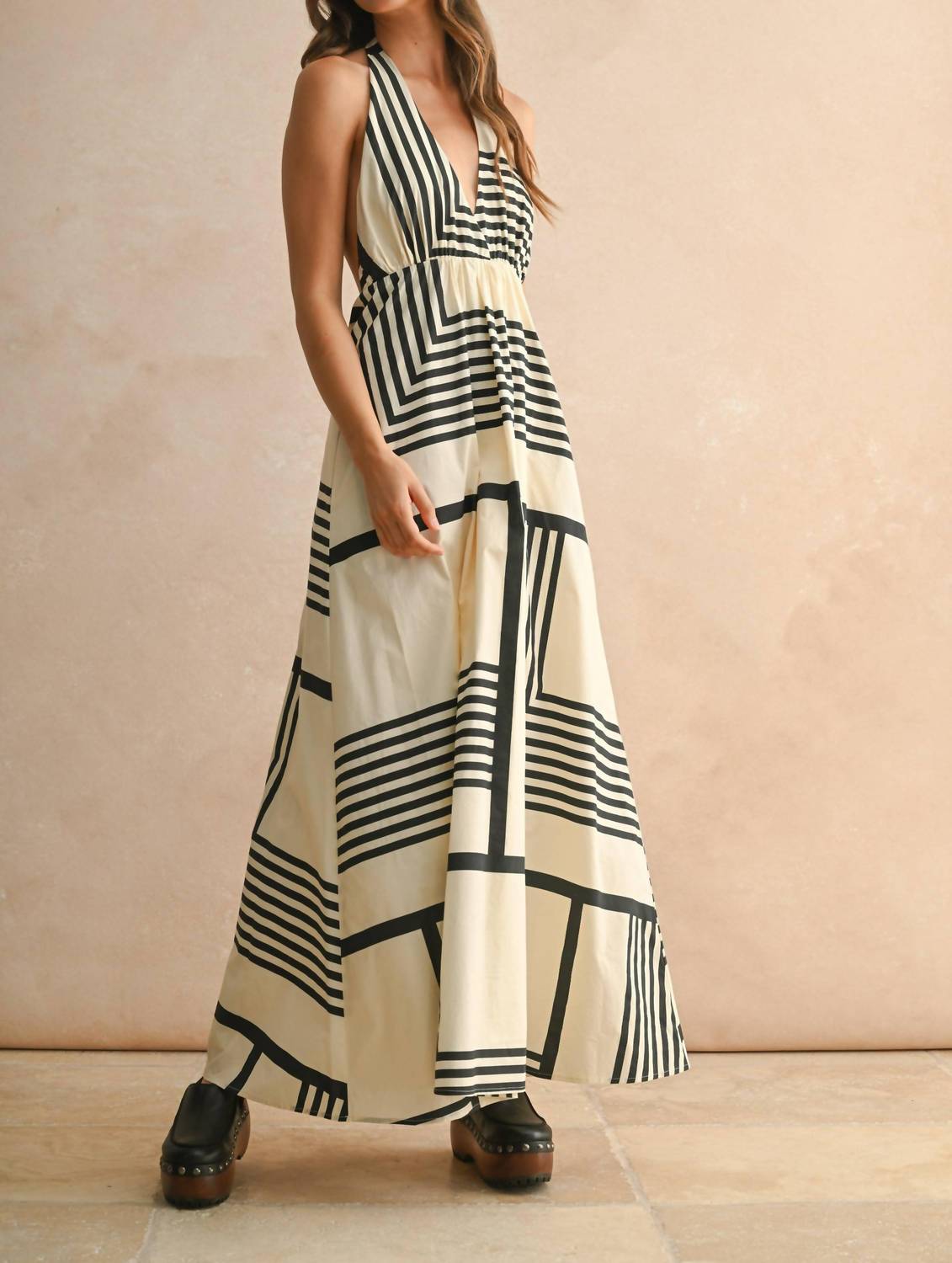 Miou Muse - Women's Geo Print Halter Neck Dress