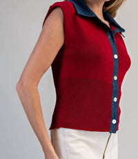 Ee:Some - Denim Contrast Knit Top
