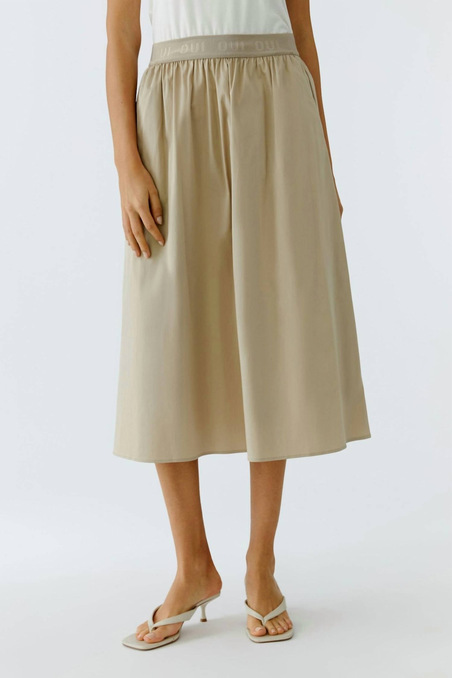 Oui Banded Midi Skirt in biscuit - women's skirt - detail view