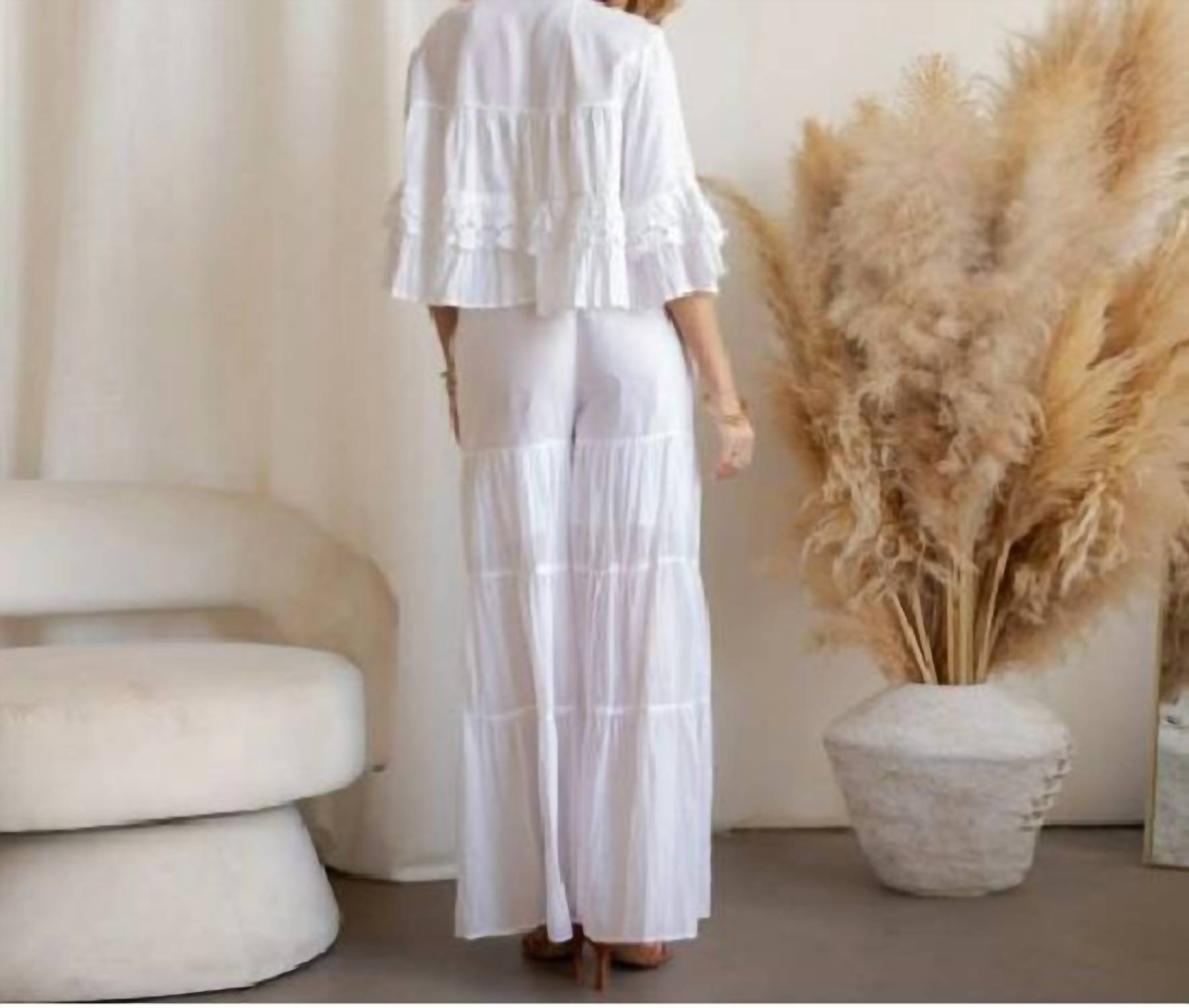 Young Threads Tiered Crochet Lace Shrug & High-waist Pant Set in white - women's sleepwear - view 4