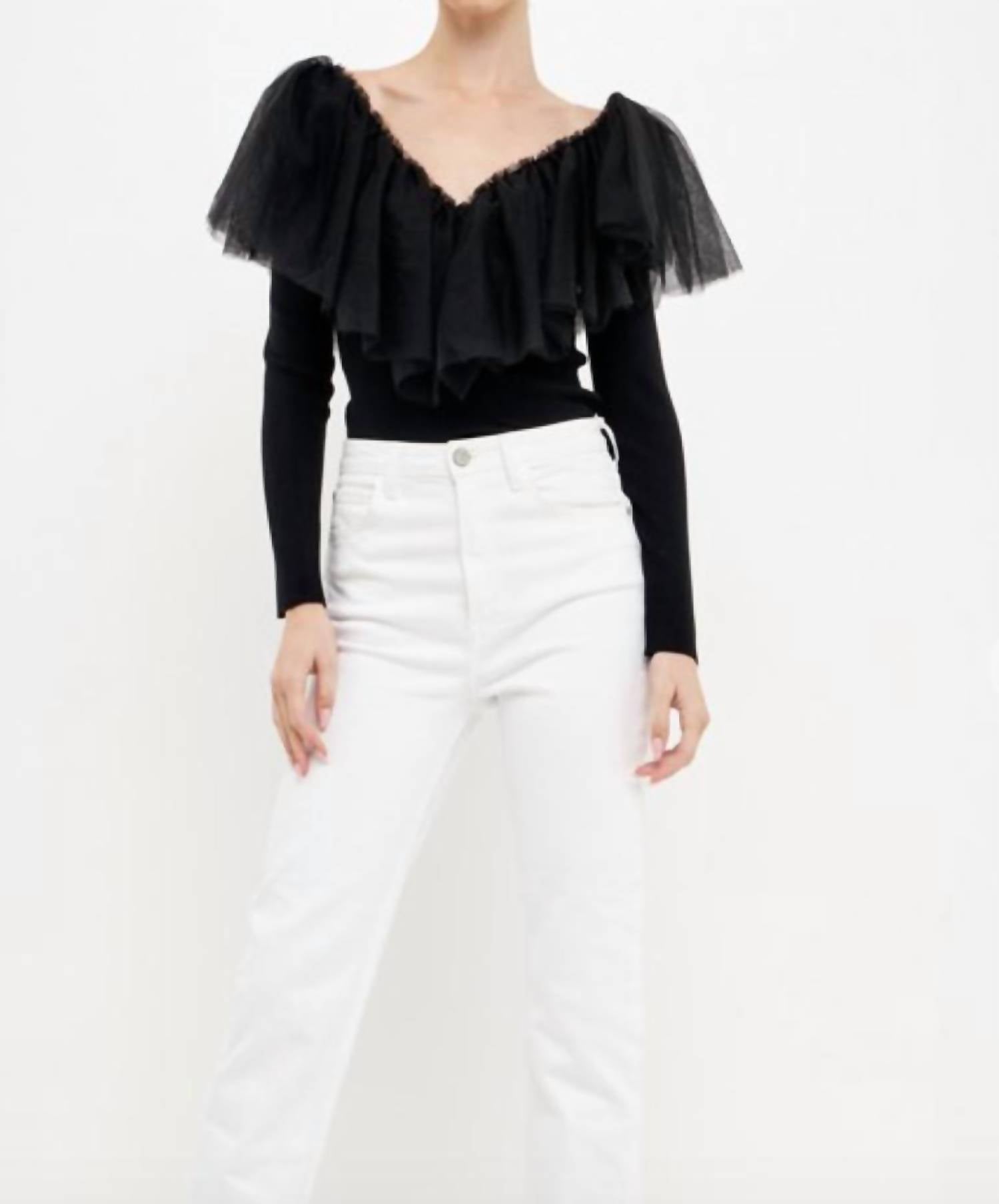 Endless Rose - Mixed Media Mesh Ruffle Top