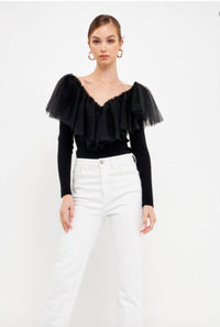 Endless Rose - Mixed Media Mesh Ruffle Top